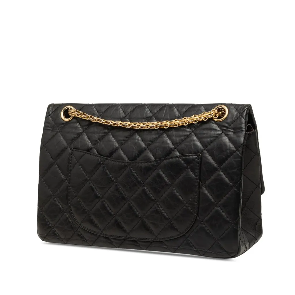 Chanel Quilted Aged Calfskin Reissue 2.55 Double Flap 226 Black Leather Good - Back View