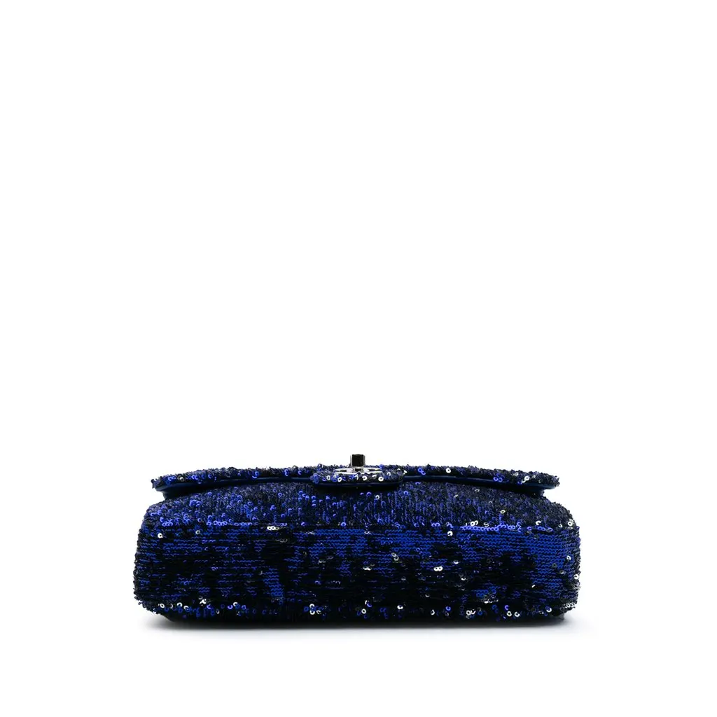 Chanel Medium Classic Sequin Single Flap Blue Very good - Inside View