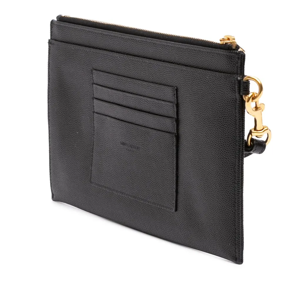 Saint Laurent Large Grain De Poudre Matelasse Cassandre Zip Pouch Black Leather Very good - Back View