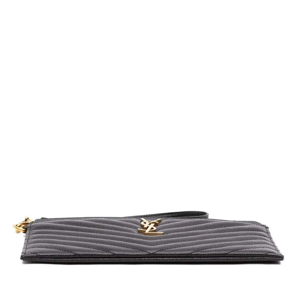 Saint Laurent Large Grain De Poudre Matelasse Cassandre Zip Pouch Black Leather Very good - Inside View