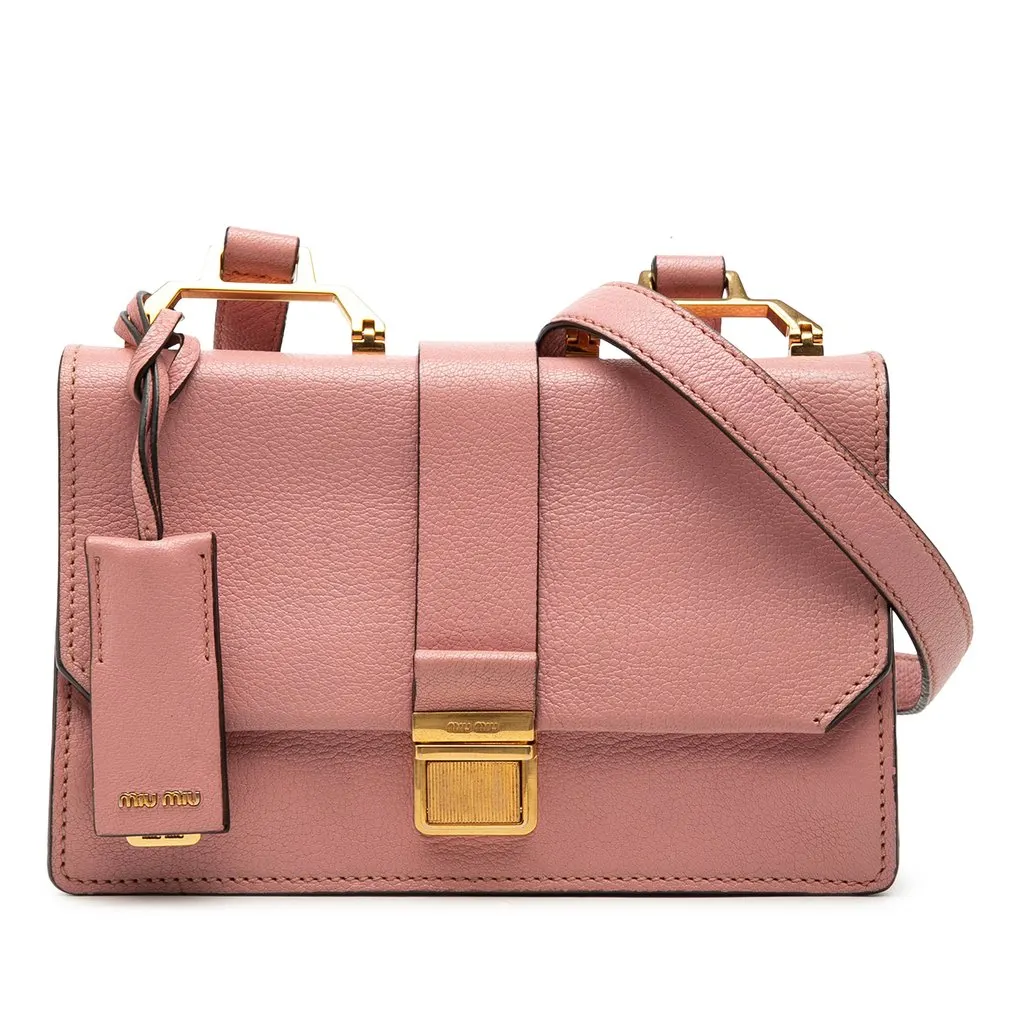 Miu Miu Goatskin Madras Crossbody Pink Leather Very good - Front View