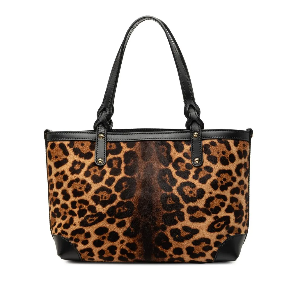 Gucci Large Pony Hair Leopard Print Tote Brown Leather Very good - Front View