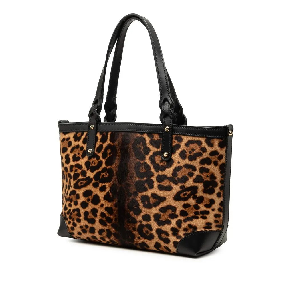 Gucci Large Pony Hair Leopard Print Tote Brown Leather Very good - Back View