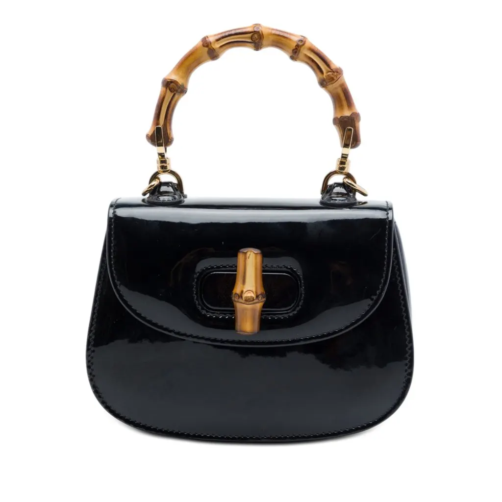 Gucci Mini Patent Bamboo 1947 Top Handle Bag Black Leather Very good - Front View