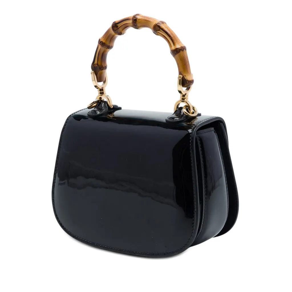 Gucci Mini Patent Bamboo 1947 Top Handle Bag Black Leather Very good - Back View