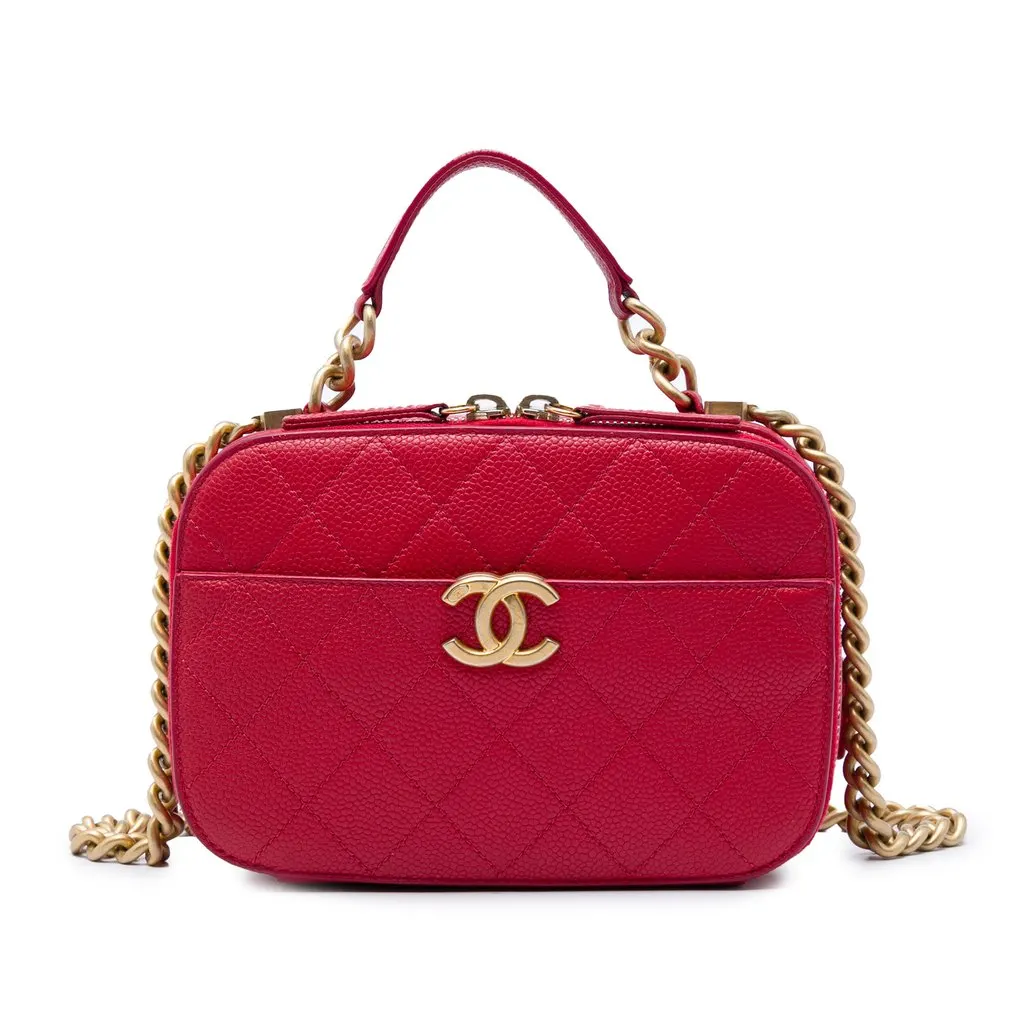 Chanel Small CC Quilted Caviar Top Handle Camera Bag Red Leather Very good - Front View