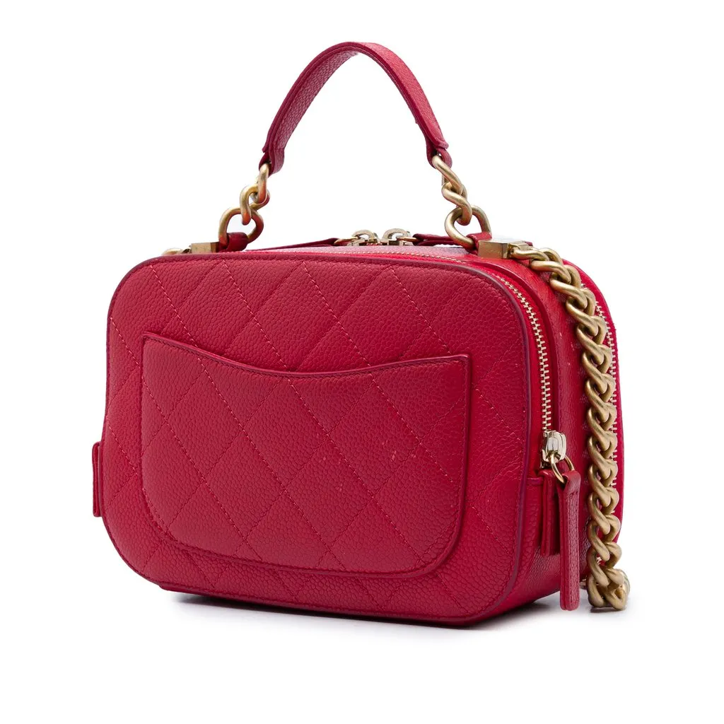 Chanel Small CC Quilted Caviar Top Handle Camera Bag Red Leather Very good - Back View