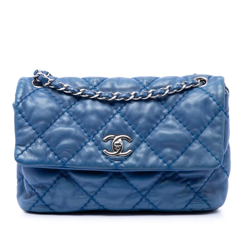 Chanel Small Calfskin Love Me Tender Flap Blue Leather Very good - Front View