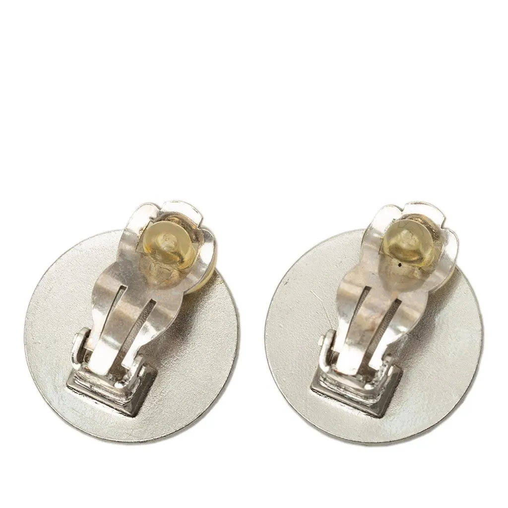 Chanel CC Brass Croisiere Round Clip On Earrings Silver Brass Very good - Back View