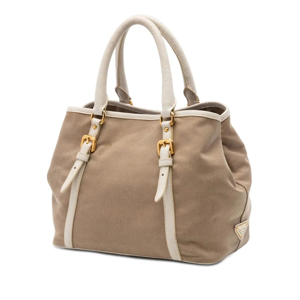 Prada Canvas Canapa Logo Bow Satchel Beige Very good - Back View