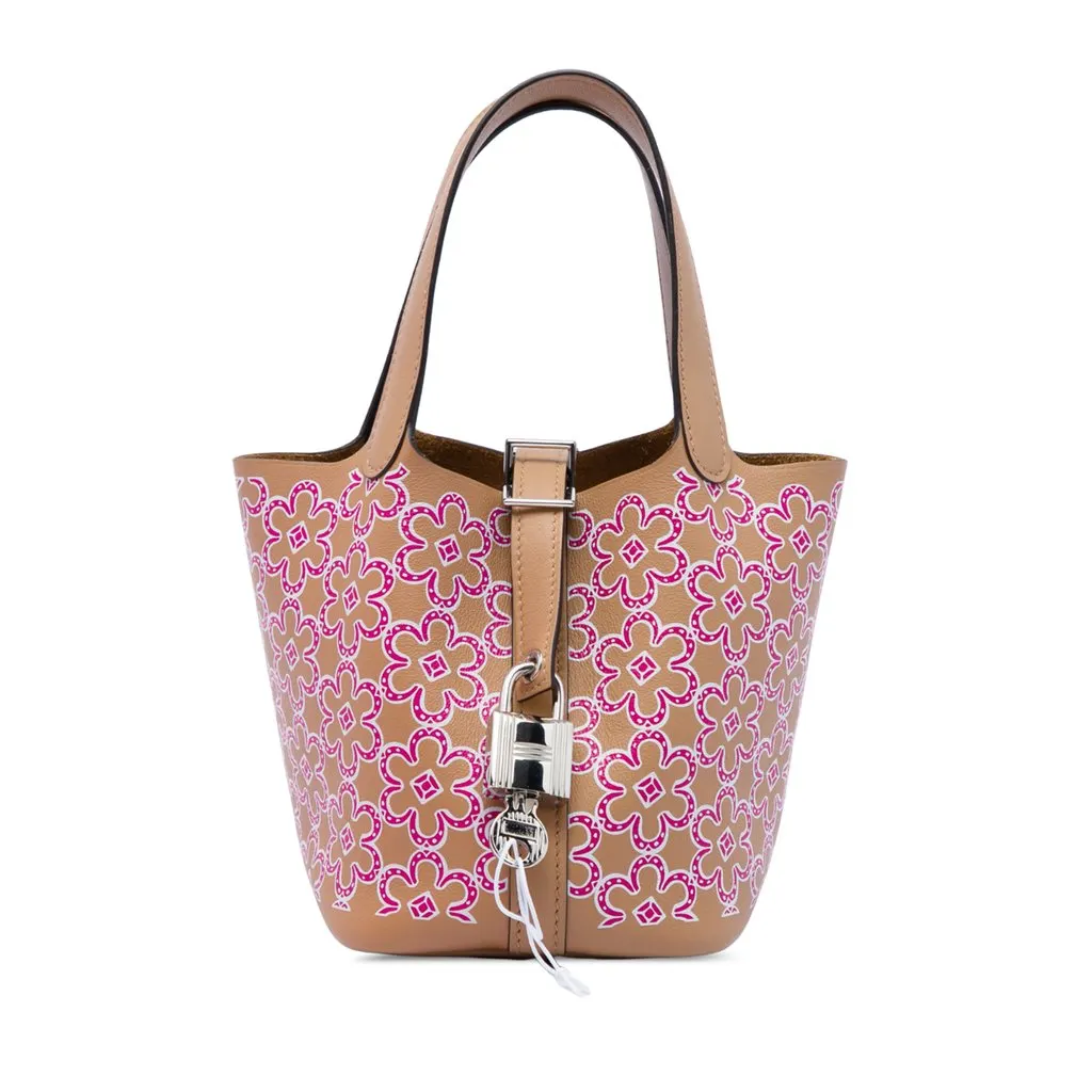 Hermès Micro Swift Lucky Daisy Picotin Lock 14 Brown Leather Very good - Front View
