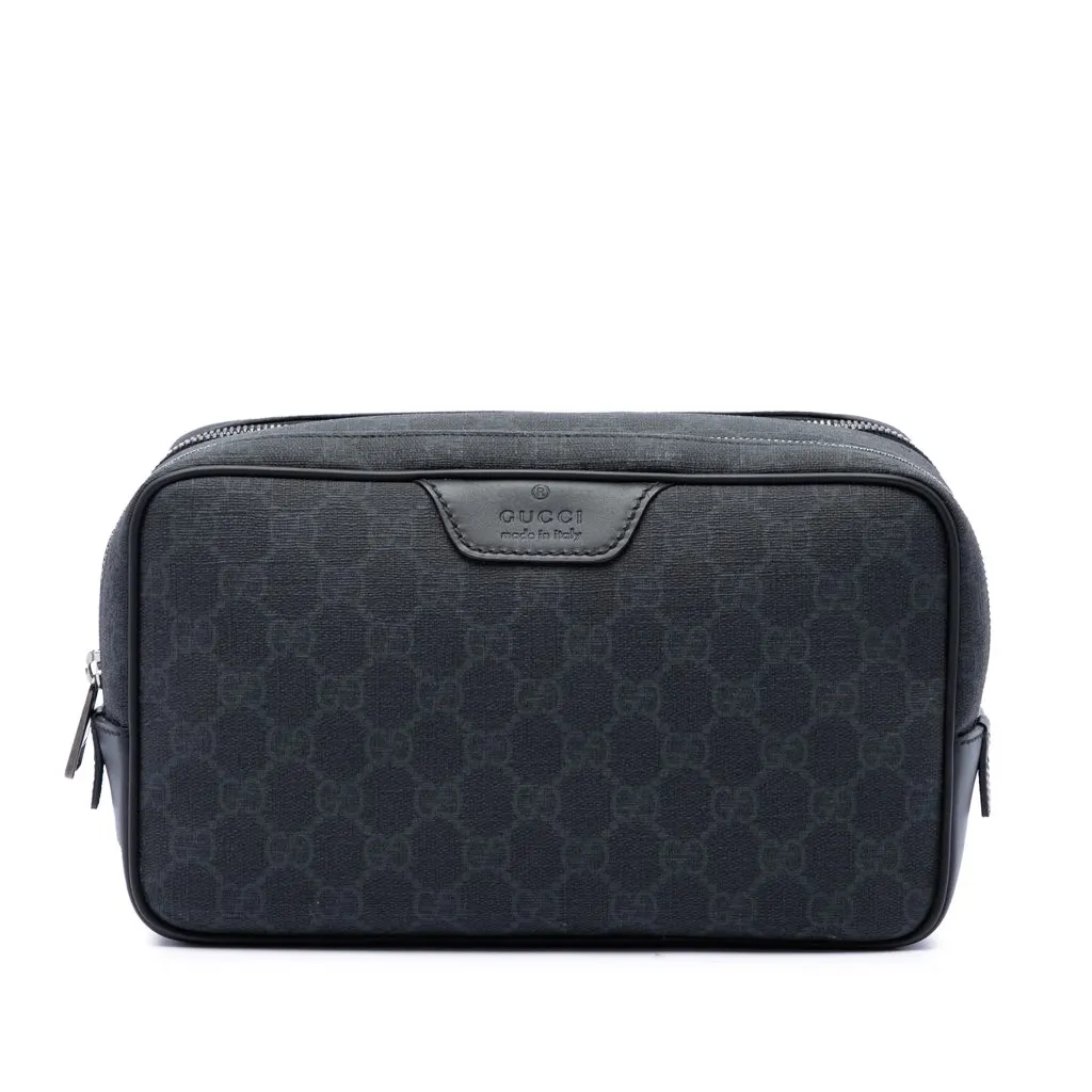 Gucci GG Supreme Toiletry Pouch Black Canvas Very good - Front View