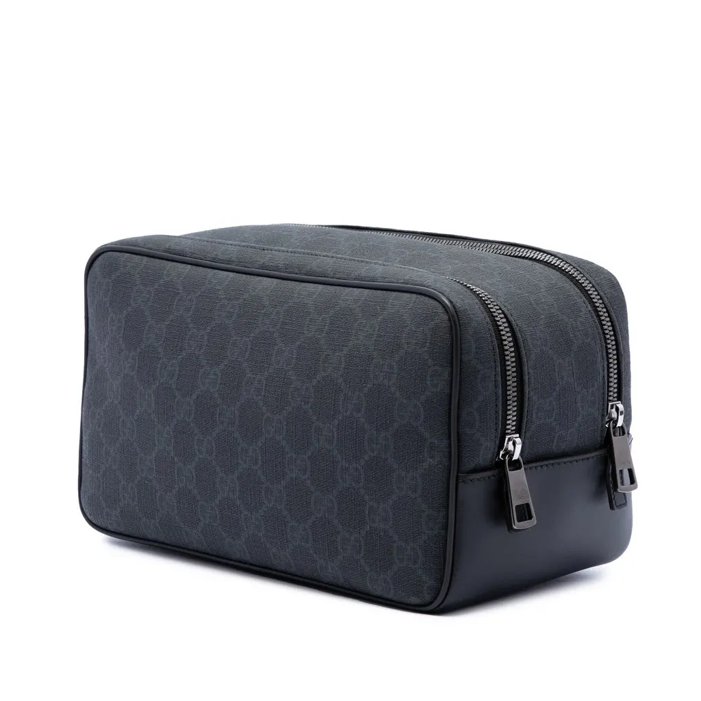 Gucci GG Supreme Toiletry Pouch Black Canvas Very good - Back View