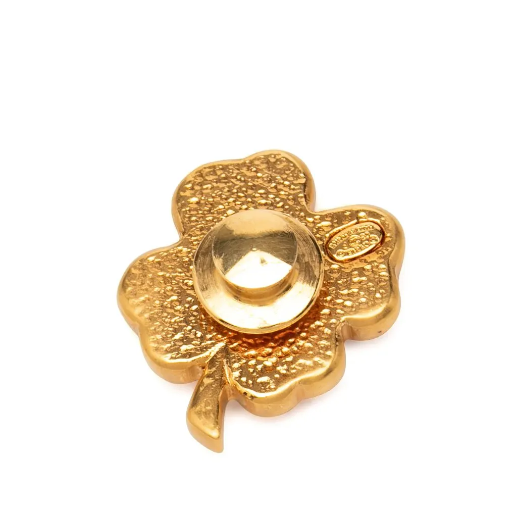 Chanel Gold Plated Resin Four Leaf Clover Brooch Gold Metal Very good - Back View