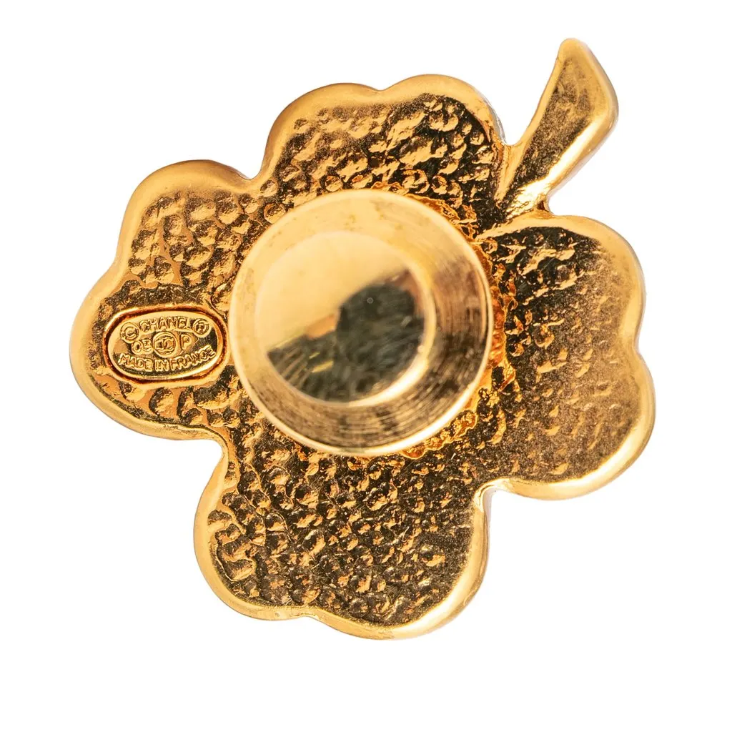 Chanel Gold Plated Resin Four Leaf Clover Brooch Gold Metal Very good - Inside View
