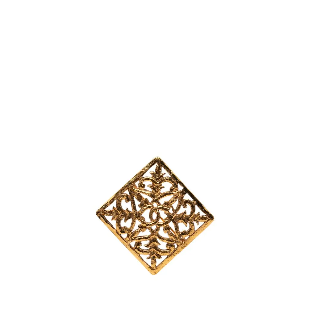 Chanel CC Gold Plated Diamond Filigree Brooch Gold Metal Very good - Front View