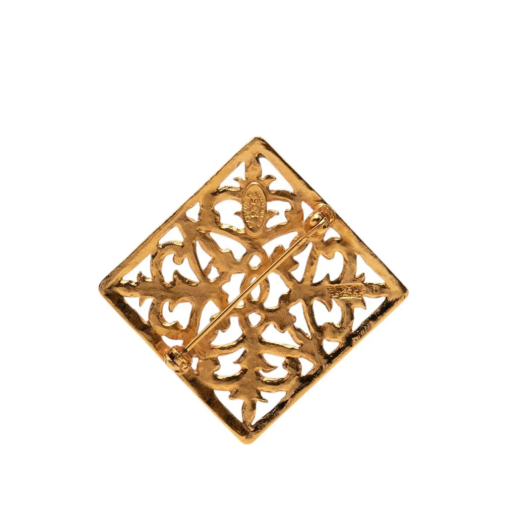 Chanel CC Gold Plated Diamond Filigree Brooch Gold Metal Very good - Back View