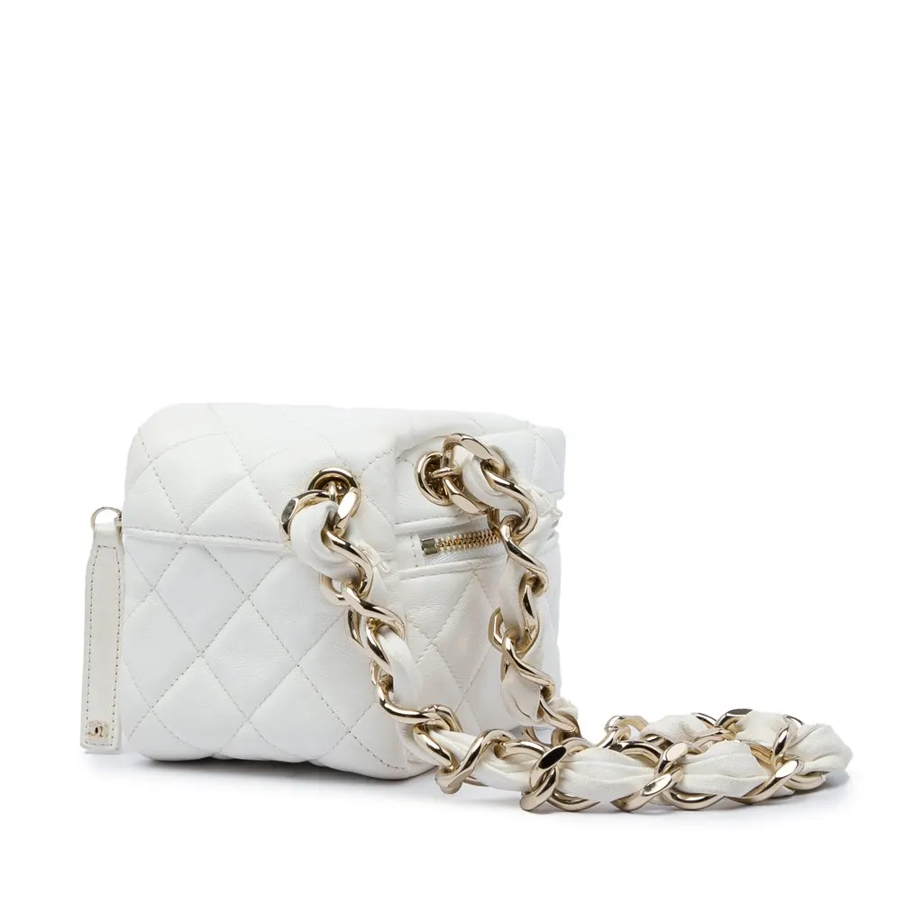 Chanel CC Quilted Lambskin Cube Zip Clutch with Chain White Leather Good - Back View