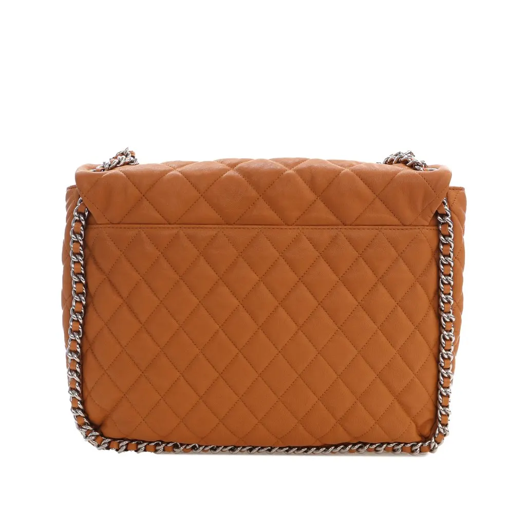 Chanel Maxi Quilted Washed Lambskin Chain Around Flap Brown Leather Very good - Back View