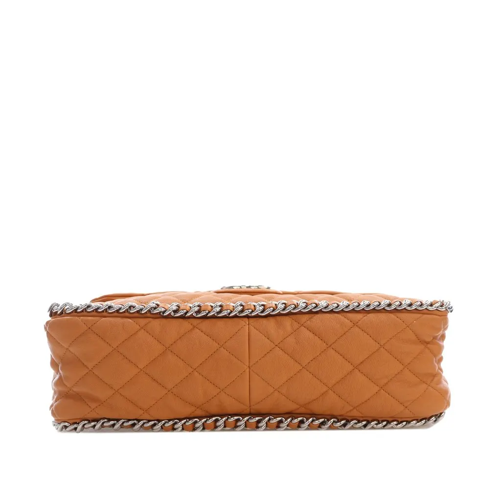 Chanel Maxi Quilted Washed Lambskin Chain Around Flap Brown Leather Very good - Inside View