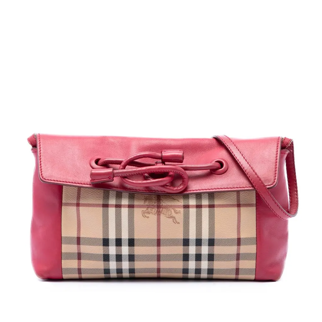 Burberry Haymarket Check Coated Canvas Leah Crossbody Beige Canvas Good - Front View