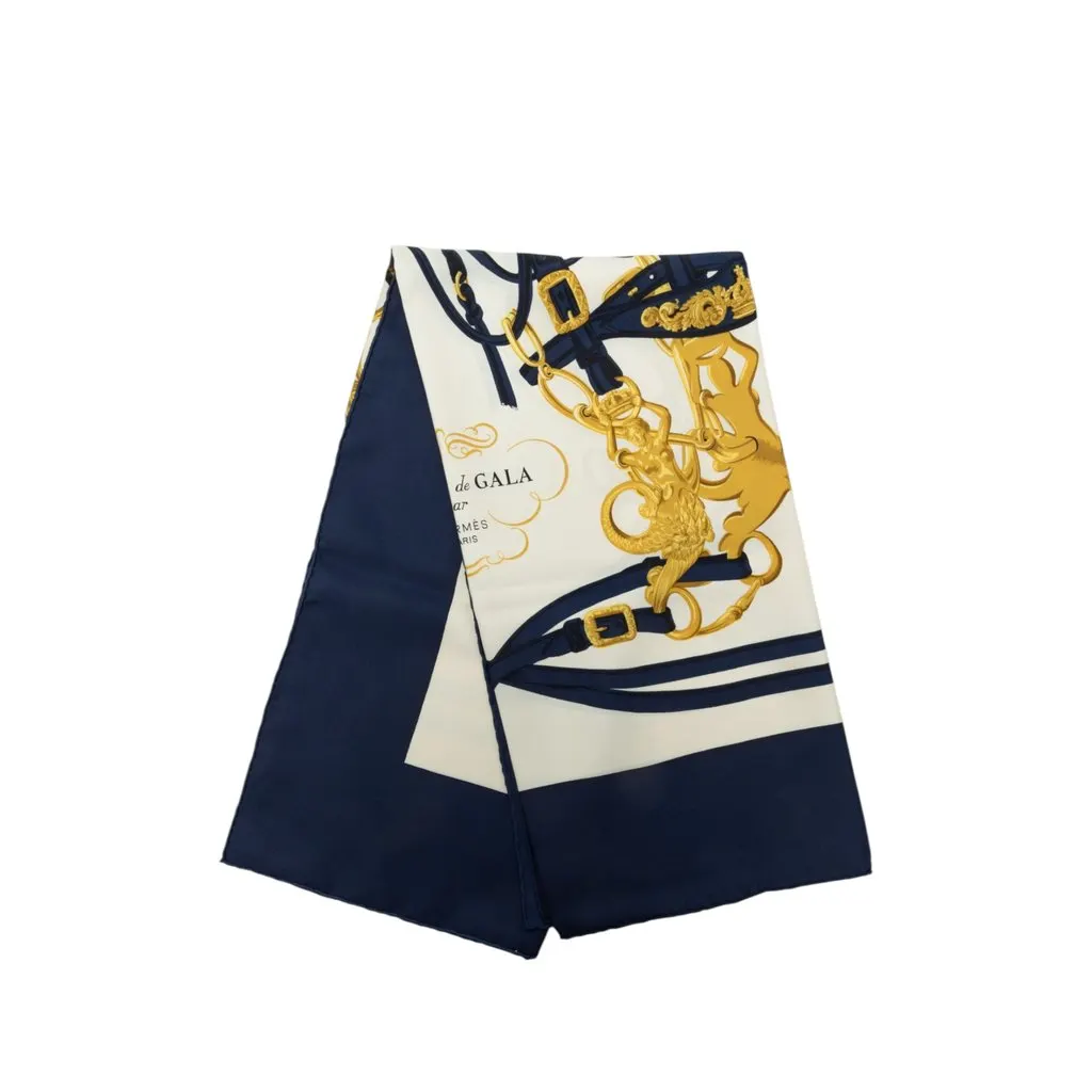 Hermès Brides de Gala Silk Scarf 90 White Silk Very good - Front View
