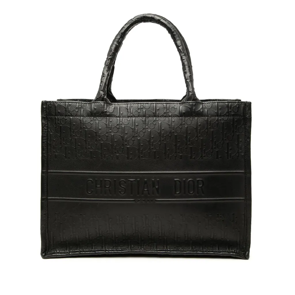 Dior Medium Oblique Embossed Leather Book Tote Black Leather Very good - Front View