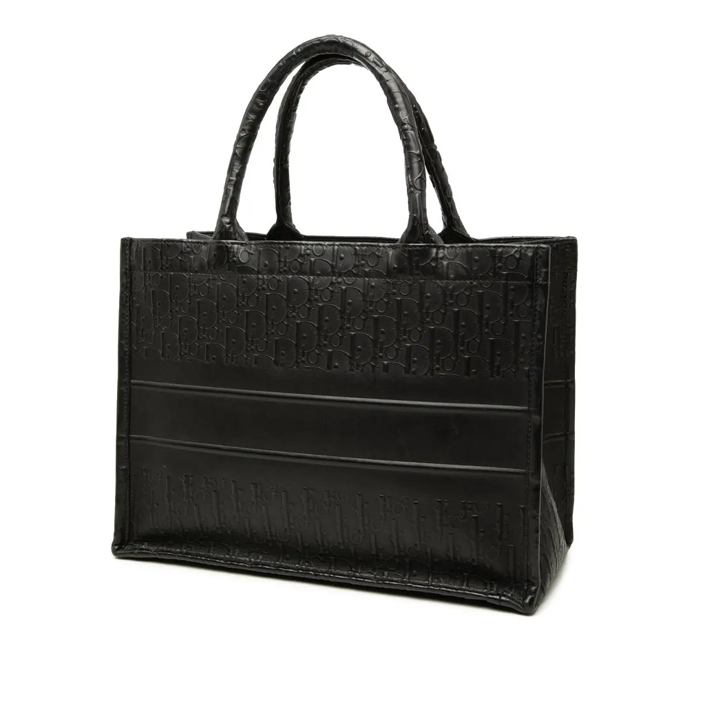 Dior Medium Oblique Embossed Leather Book Tote Black Leather Very good - Back View