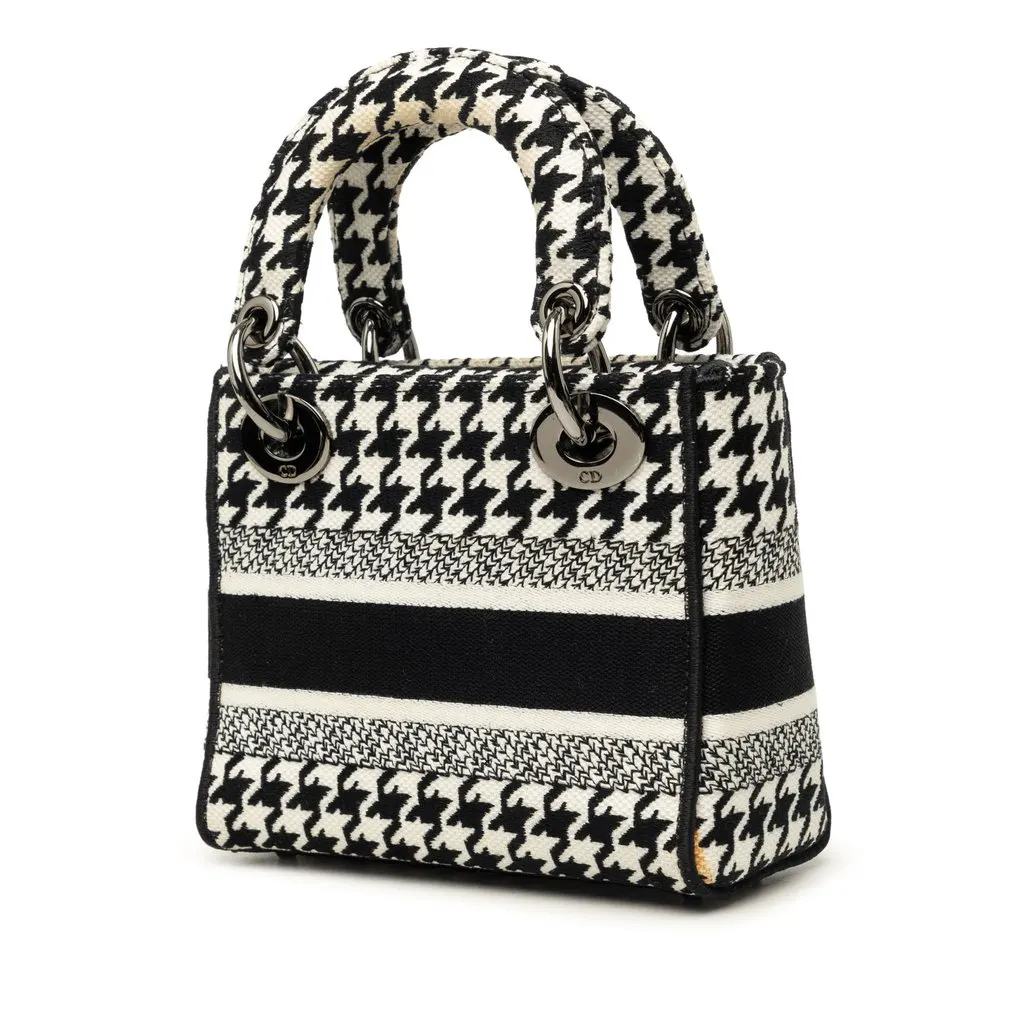 Dior Mini Embroidered Canvas Houndstooth Lady D Lite White Very good - Back View