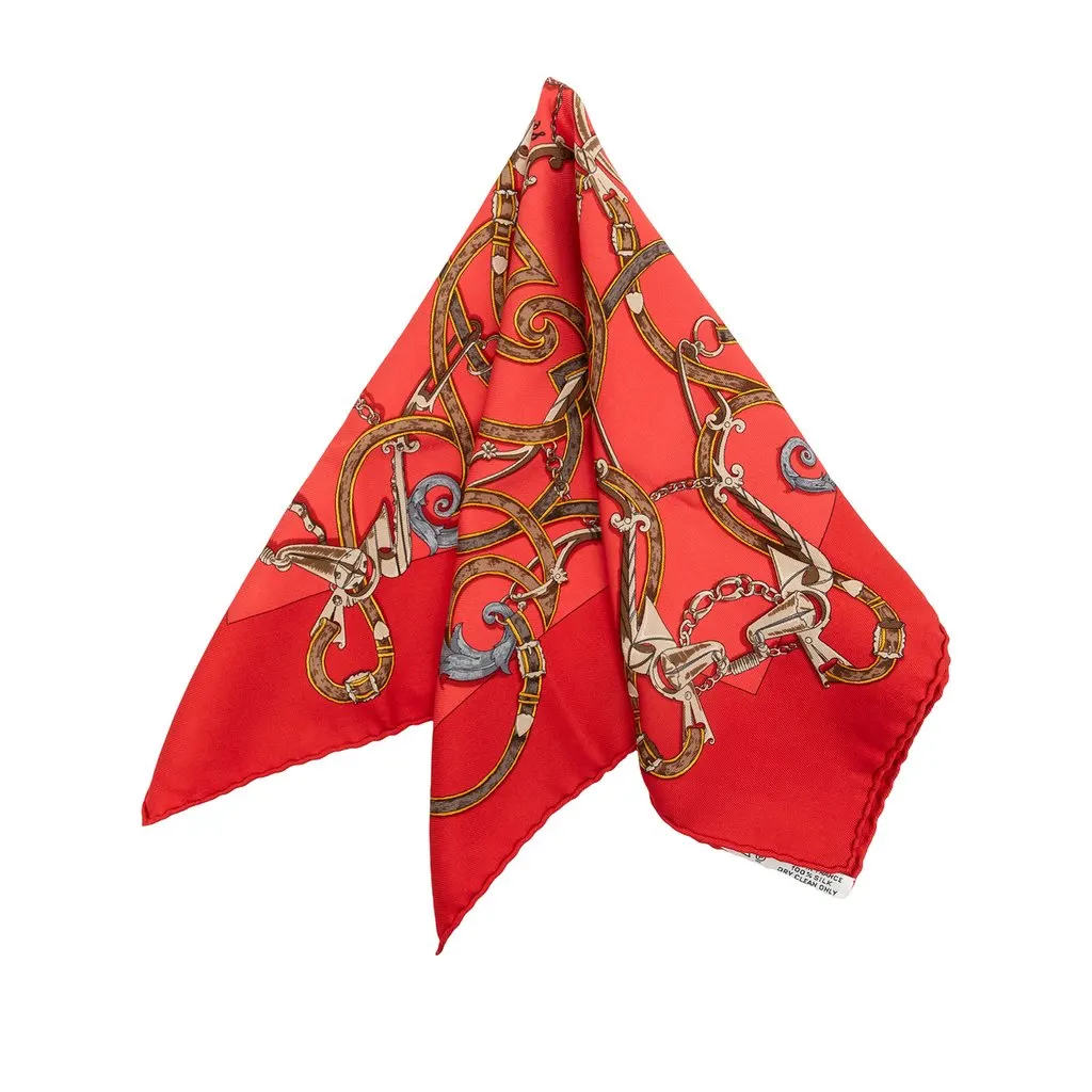Hermès L Instruction Du Roy Silk Handkerchief Red Silk Good - Front View
