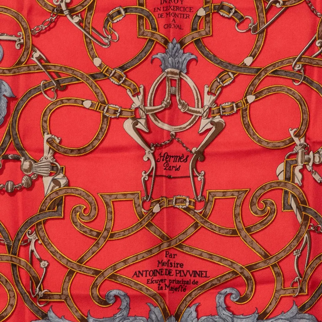 Hermès L Instruction Du Roy Silk Handkerchief Red Silk Good - Back View