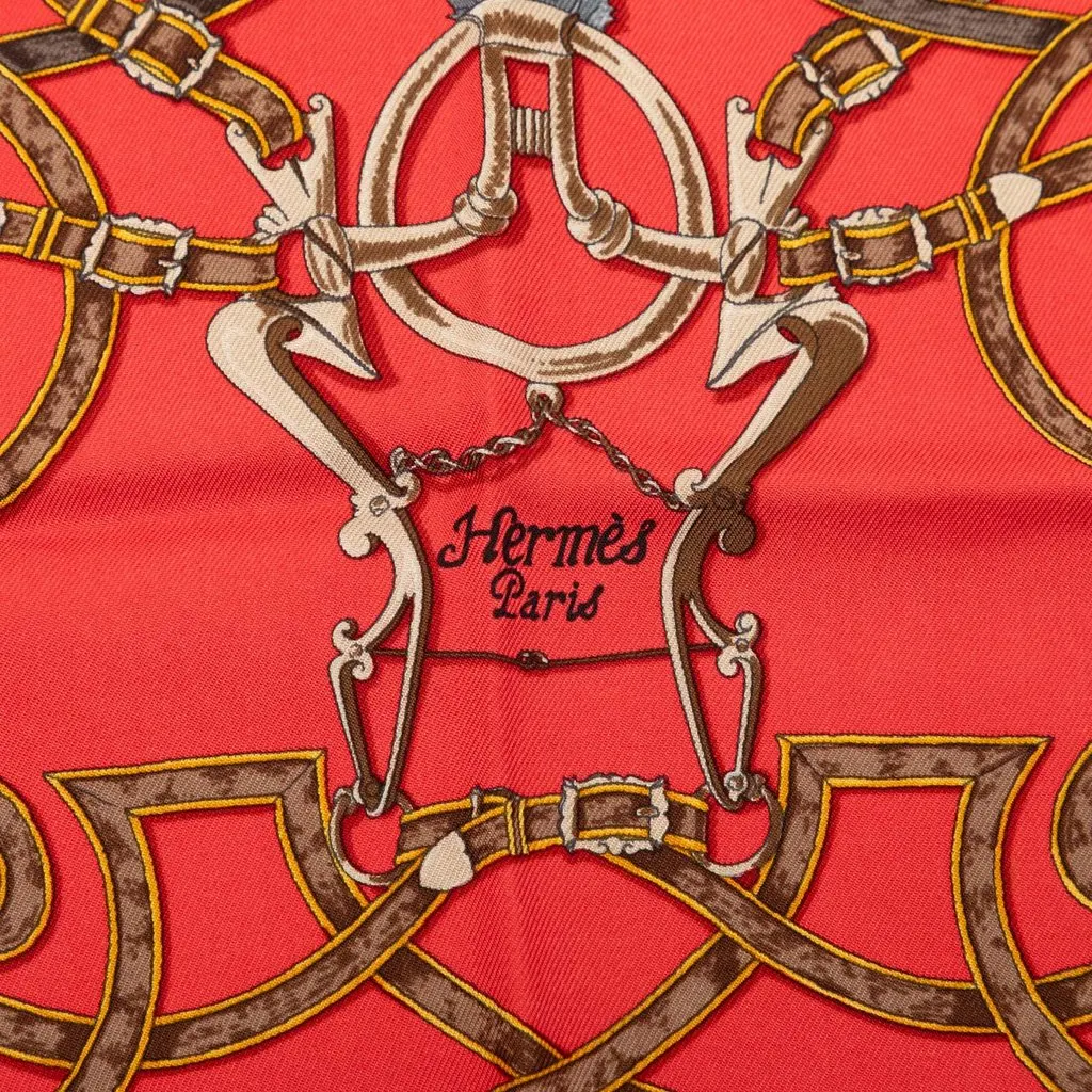 Hermès L Instruction Du Roy Silk Handkerchief Red Silk Good - Model View