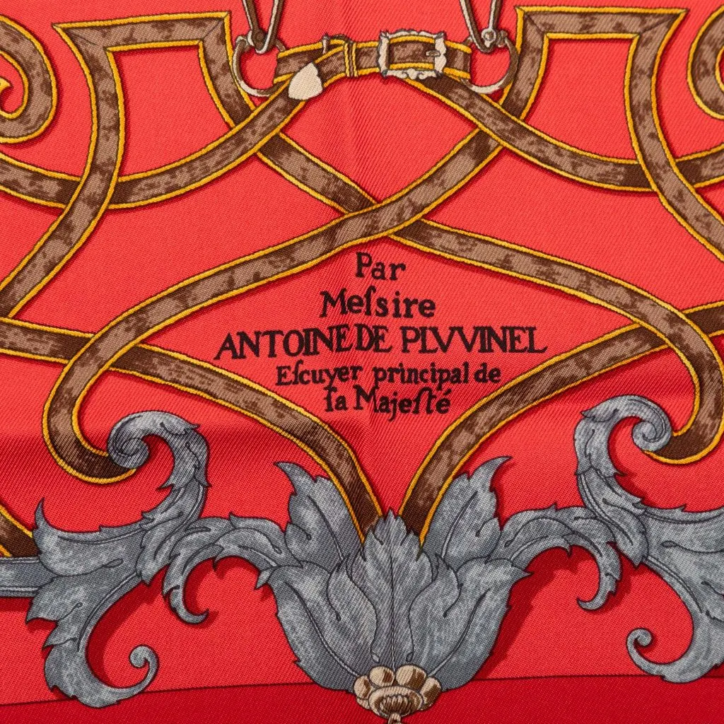 Hermès L Instruction Du Roy Silk Handkerchief Red Silk Good - Box View