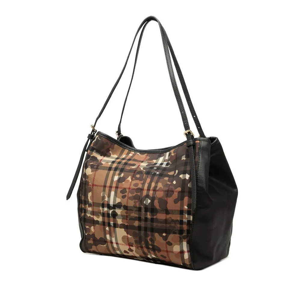 Burberry Small Haymarket Check Canvas and Calfskin Camouflage Canterbury Tote Black Canvas Very good - Back View