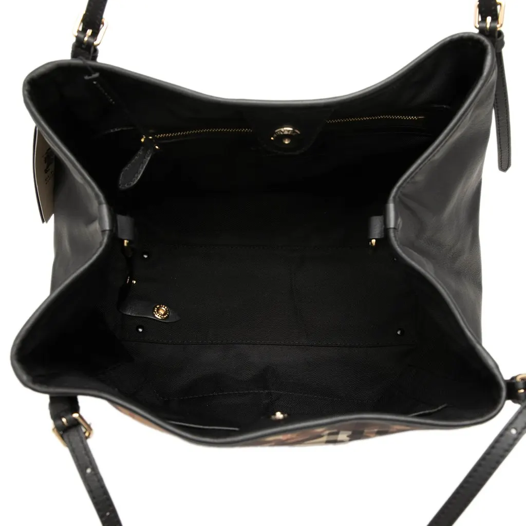 Burberry Small Haymarket Check Canvas and Calfskin Camouflage Canterbury Tote Black Canvas Very good - Model View
