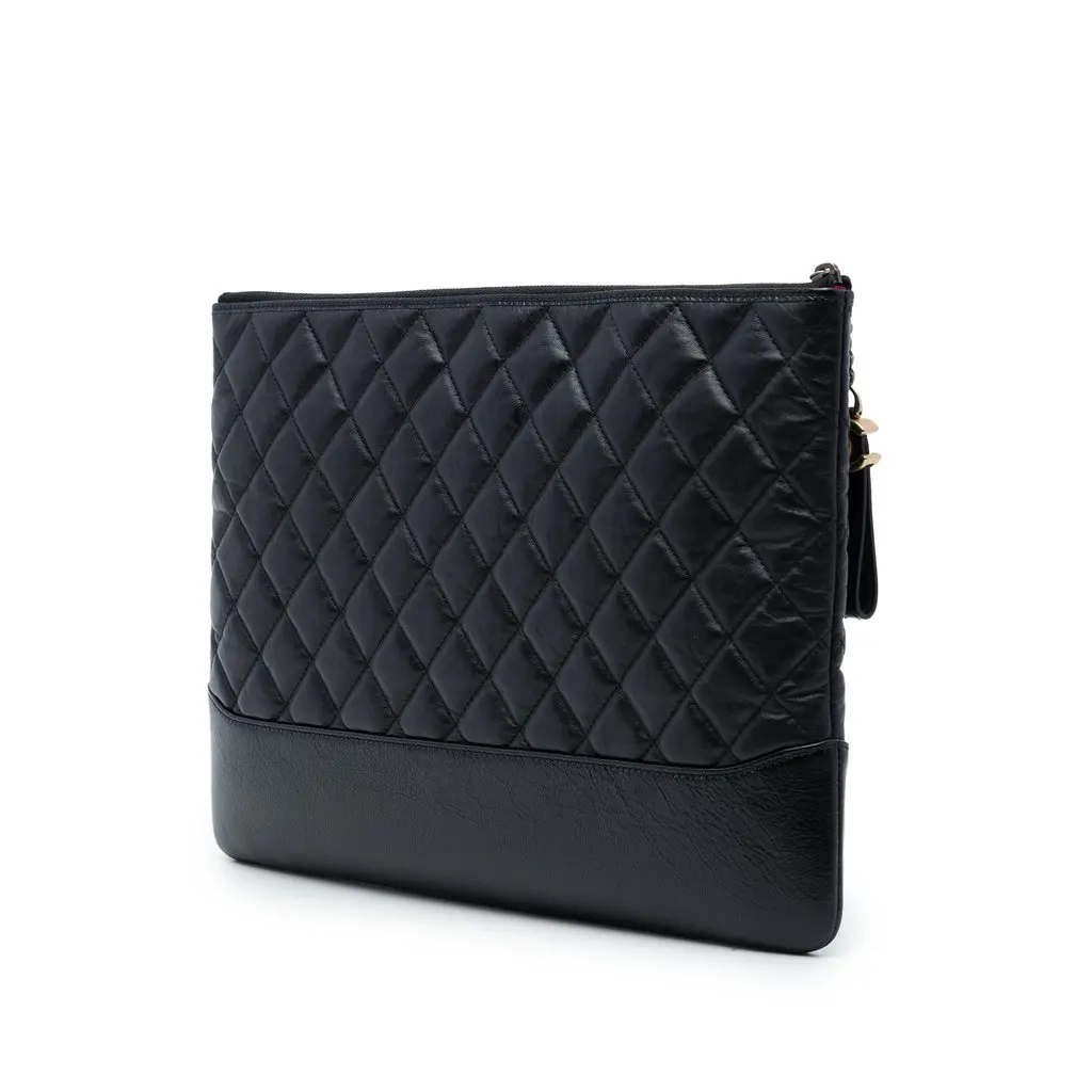 Chanel Large Aged Calfskin Gabrielle O Case Clutch Black Leather Very good - Back View