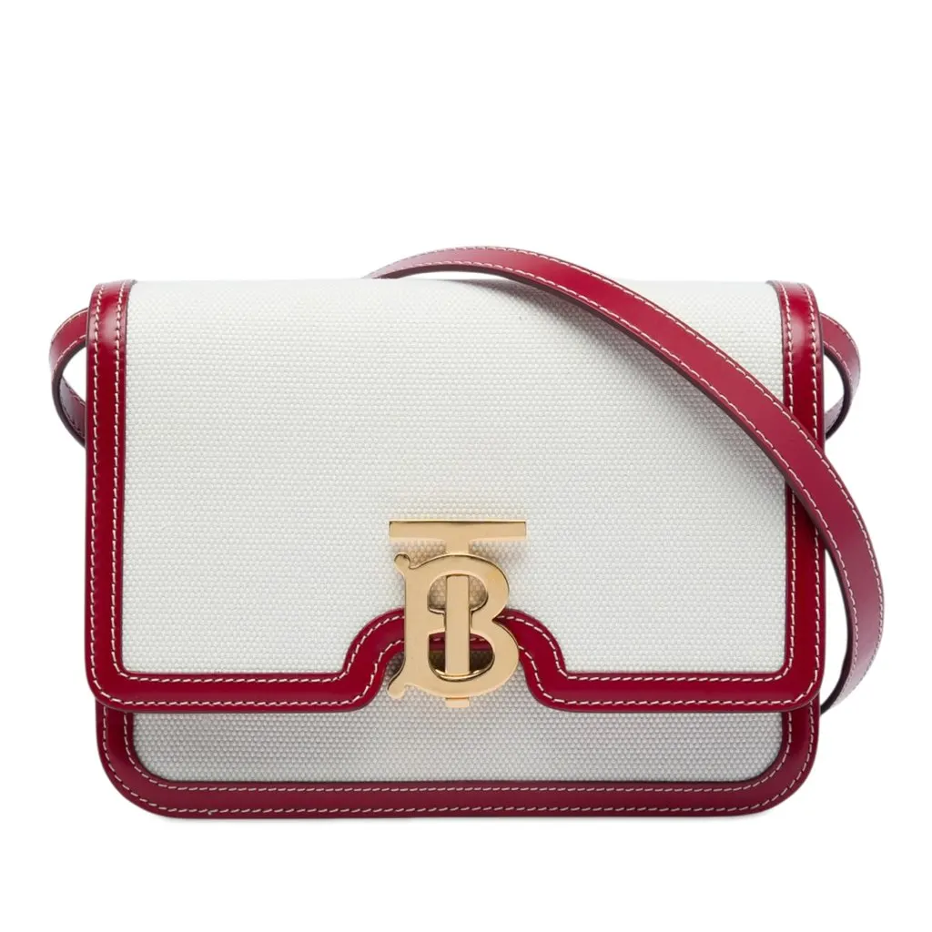 Burberry Small Canvas TB Flap Crossbody White Very good - Front View