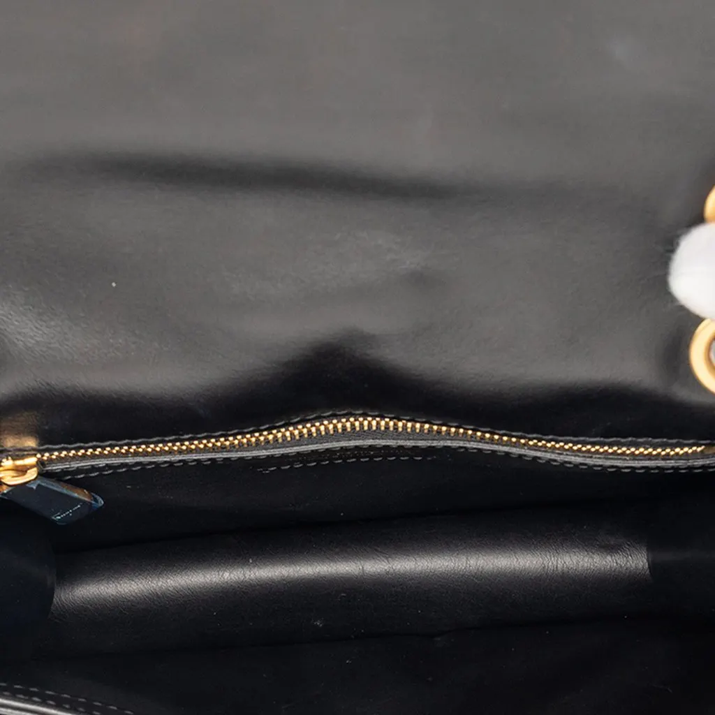 Salvatore Ferragamo Quilted Leather Gancini Flap Shoulder Bag Black Leather Very good - Model View