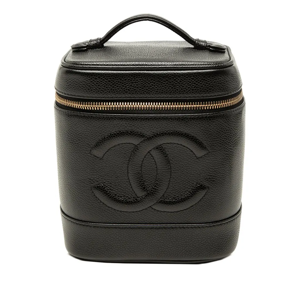 Chanel CC Caviar Vanity Case Black Leather Very good - Front View
