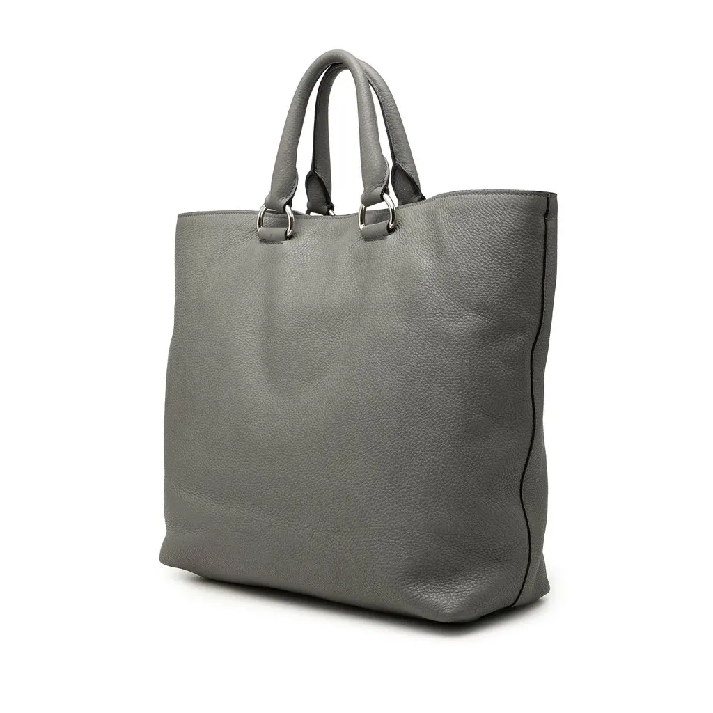 Prada Vitello Daino Open Convertible Tote Grey Leather Good - Back View