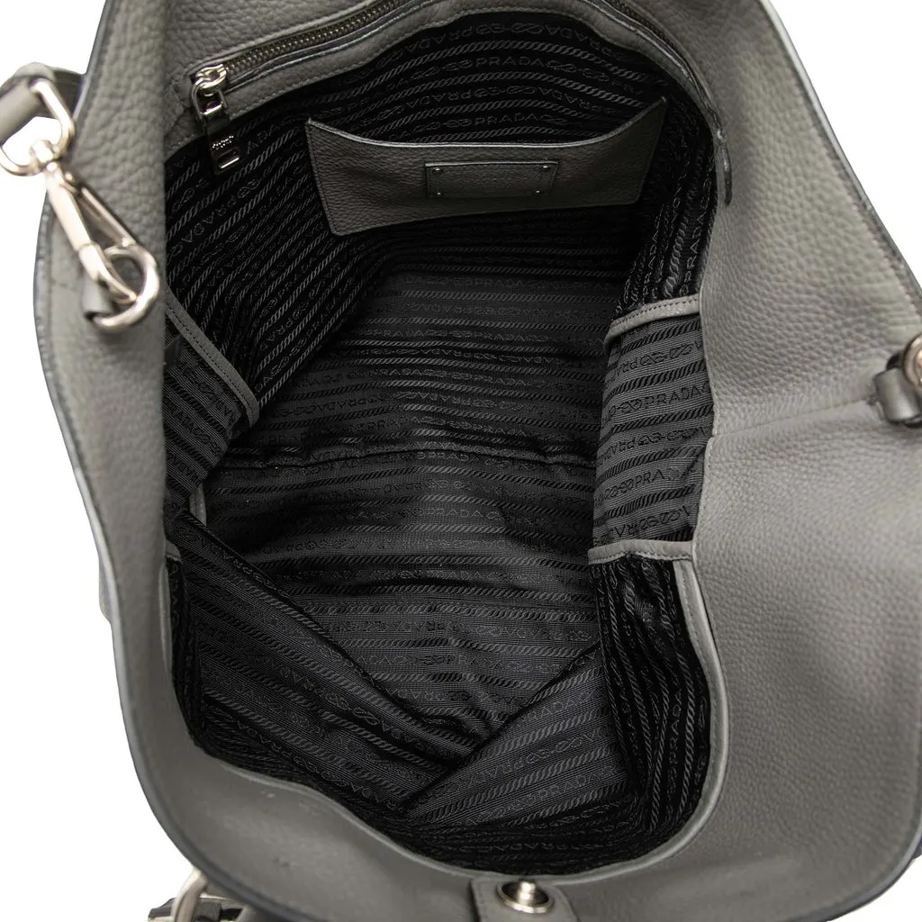 Prada Vitello Daino Open Convertible Tote Grey Leather Good - Model View