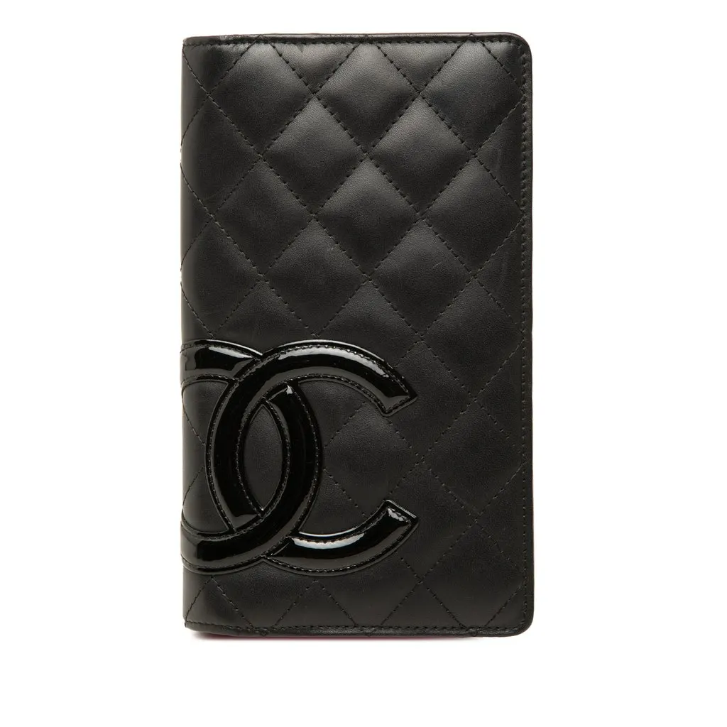 Chanel Quilted Calfskin Cambon Ligne Long Wallet Black Leather Good - Front View