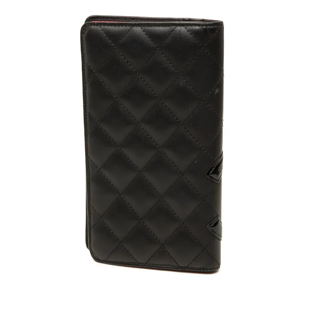 Chanel Quilted Calfskin Cambon Ligne Long Wallet Black Leather Good - Back View