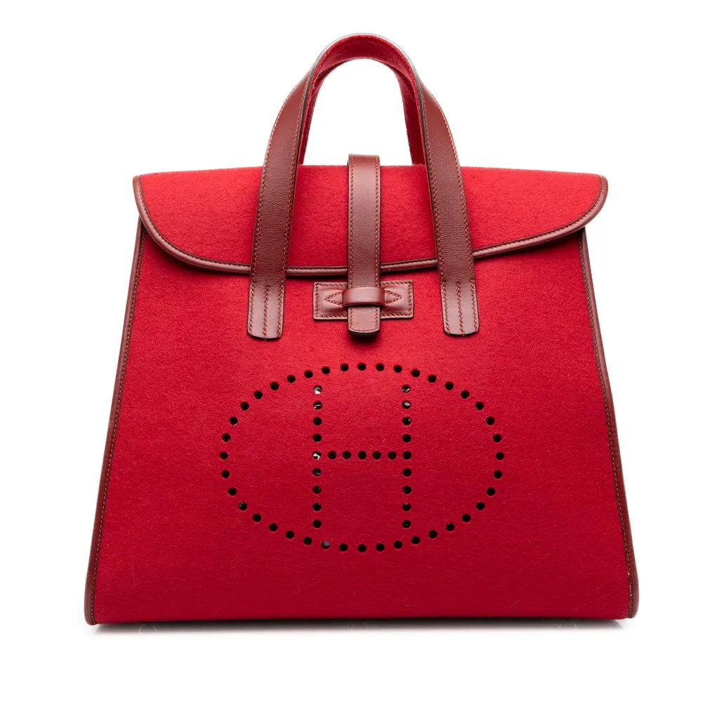 Hermès Felt and Gulliver Feu2Dou Tote Red Wool Good - Front View