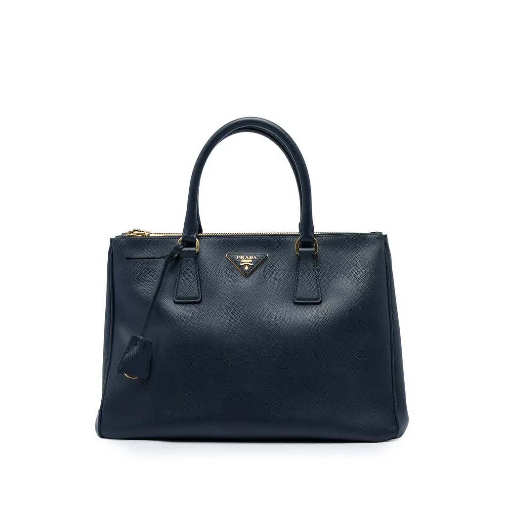 Prada Medium Saffiano Lux Galleria Double Zip Satchel Blue Leather Good - Front View