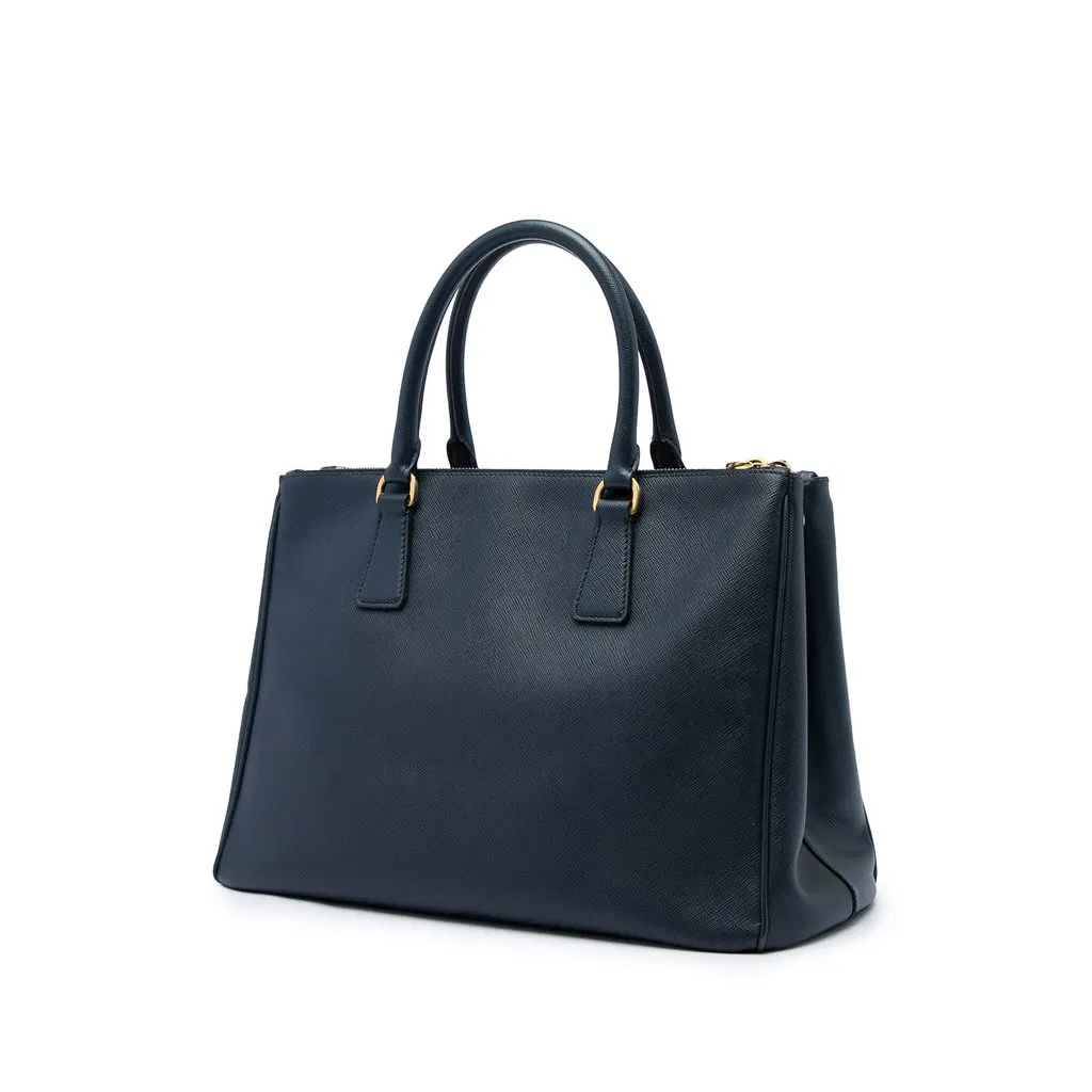 Prada Medium Saffiano Lux Galleria Double Zip Satchel Blue Leather Good - Back View