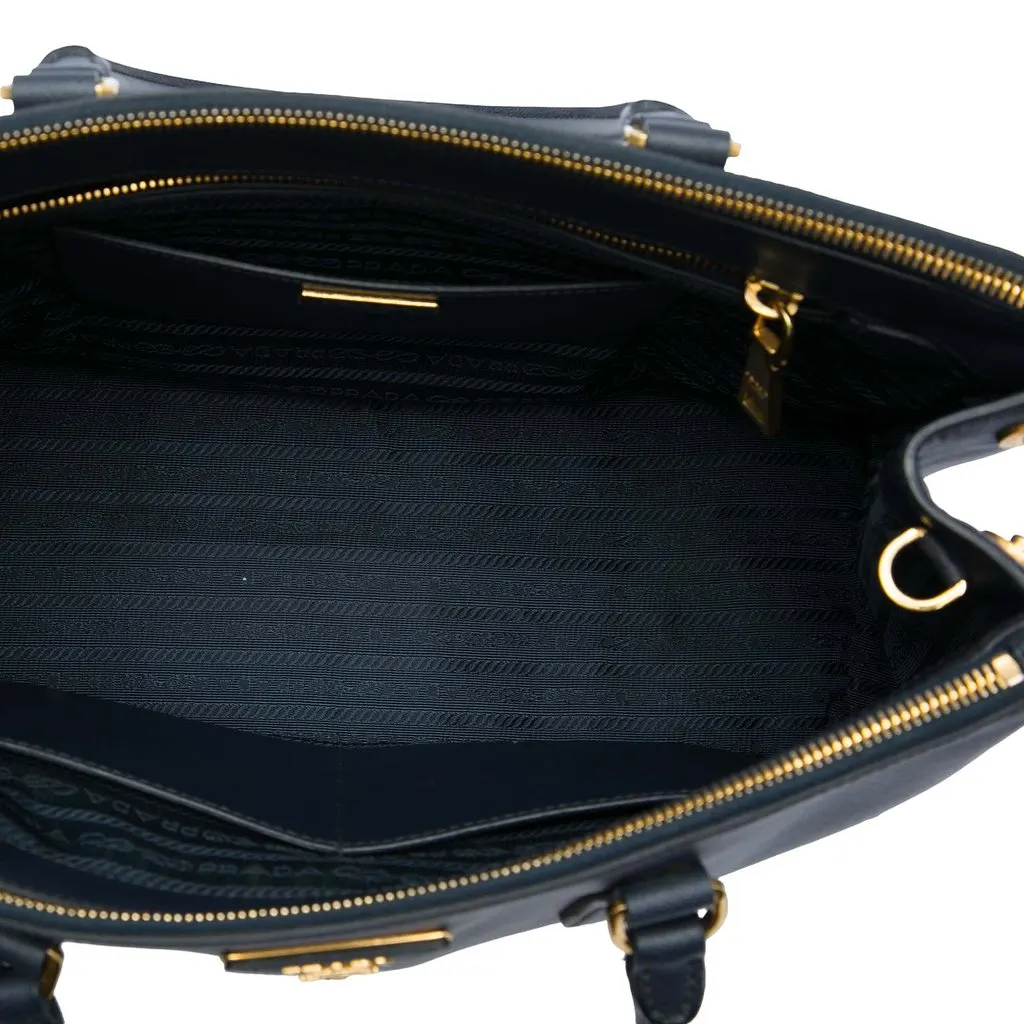 Prada Medium Saffiano Lux Galleria Double Zip Satchel Blue Leather Good - Model View