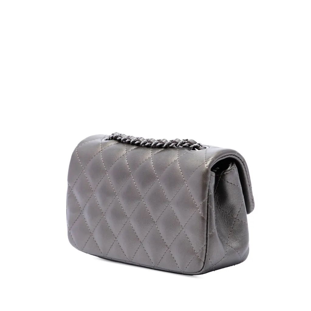 Chanel Extra Mini Rectangular Classic Metallic Lambskin Single Flap Grey Leather Very good - Back View