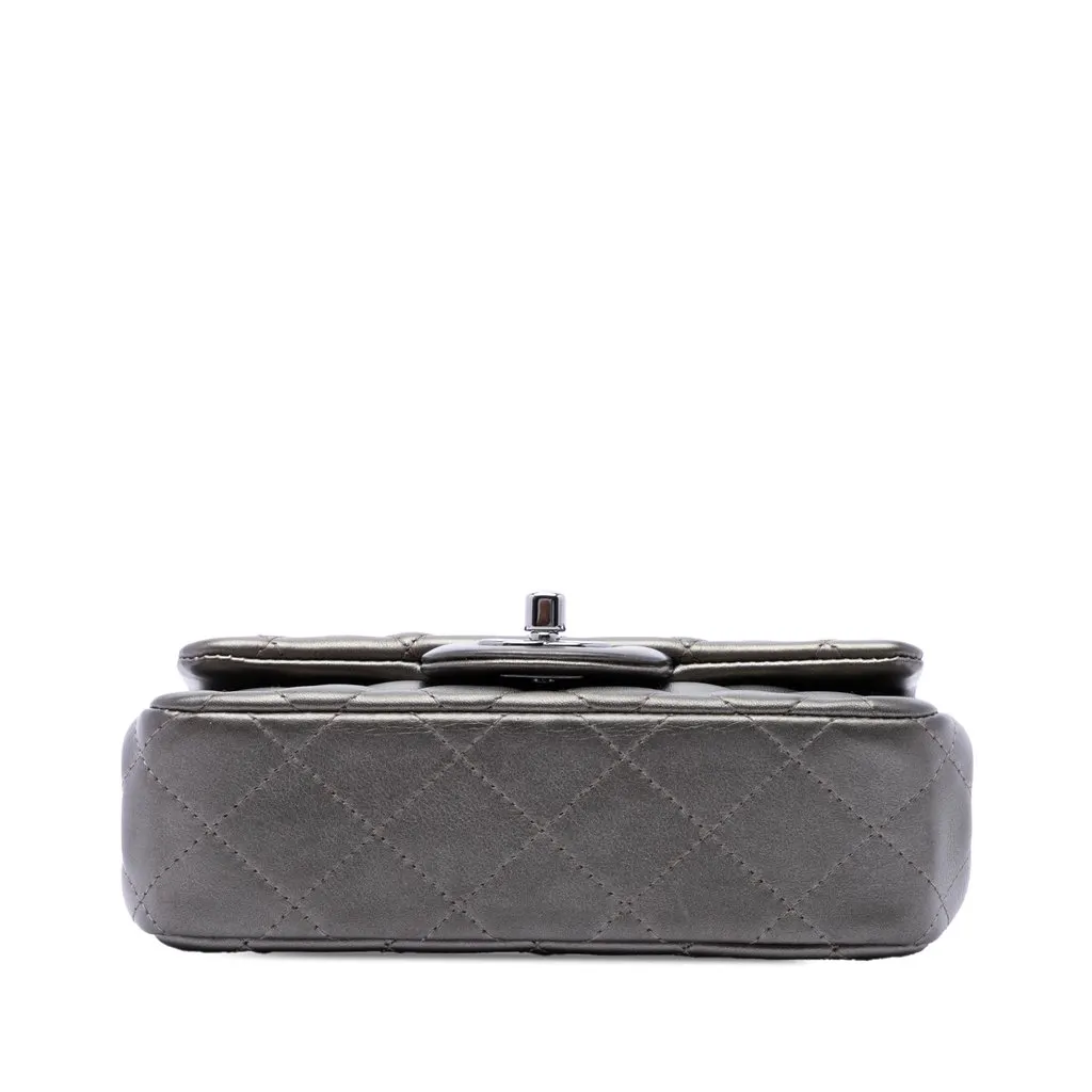 Chanel Extra Mini Rectangular Classic Metallic Lambskin Single Flap Grey Leather Very good - Inside View