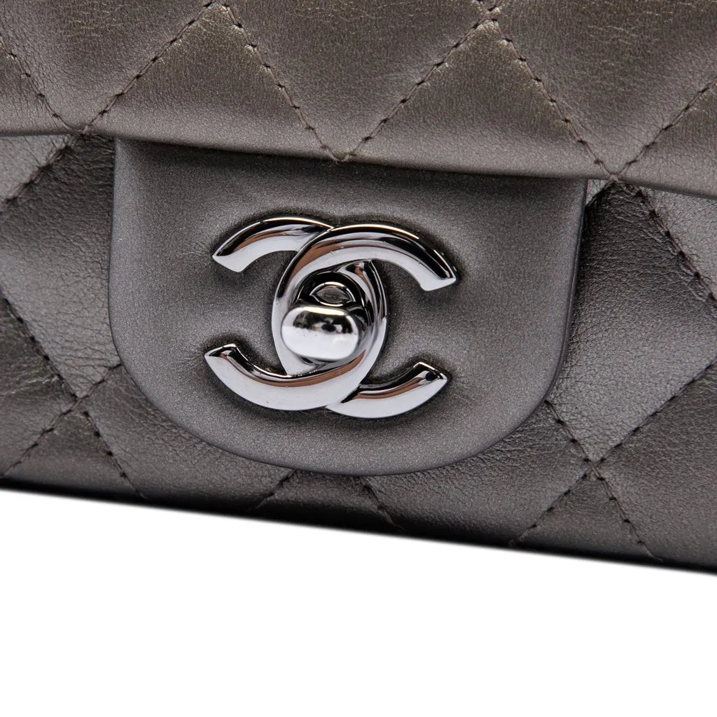 Chanel Extra Mini Rectangular Classic Metallic Lambskin Single Flap Grey Leather Very good - Box View